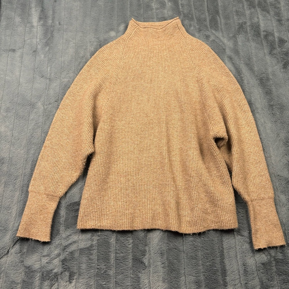 Express Womens Tan Ribbed Mock Neck Sleeve Knit Sweater XS 14048